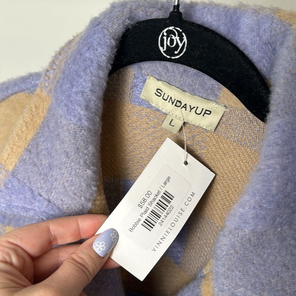 New Sunday Up Lavender Purple and Cream Fuzzy Button Up Shacket Size Large - Picture 4 of 8